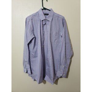 Member's Mark casual button down, purple white and blue plaid shirt, size L